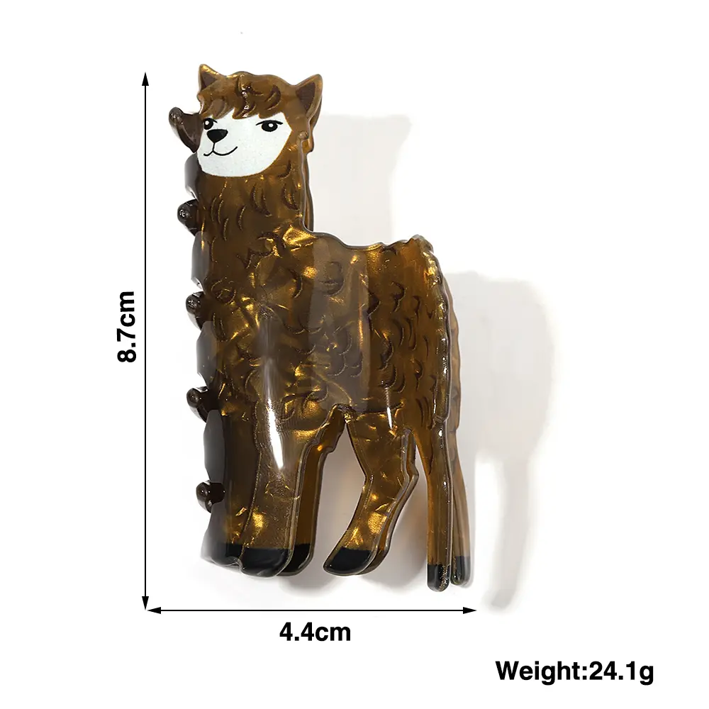 Retro Brown Cartoon Alpaca Acrylic Large Size Hair Claw For Women Girls Funny Geometric Animal Plastic Hairpin Hair Accessories
