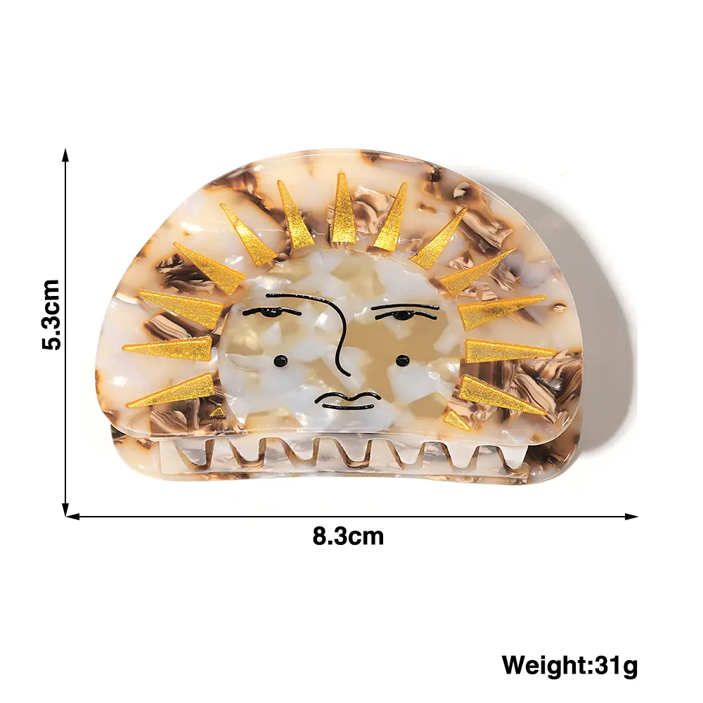 Creative Funny Semicircle Sun Acetate Hair Claw Clip For Women New Design Thick Ponytail Hairpin Hair Accessories Tool Gifts