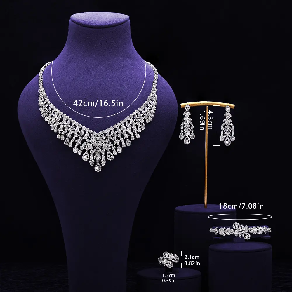 2025 New 4-piece Bridal Wedding Jewelry Set, Cubic Zirconia, Luxury Women's Jewelry, Women's Wedding Party Accessories