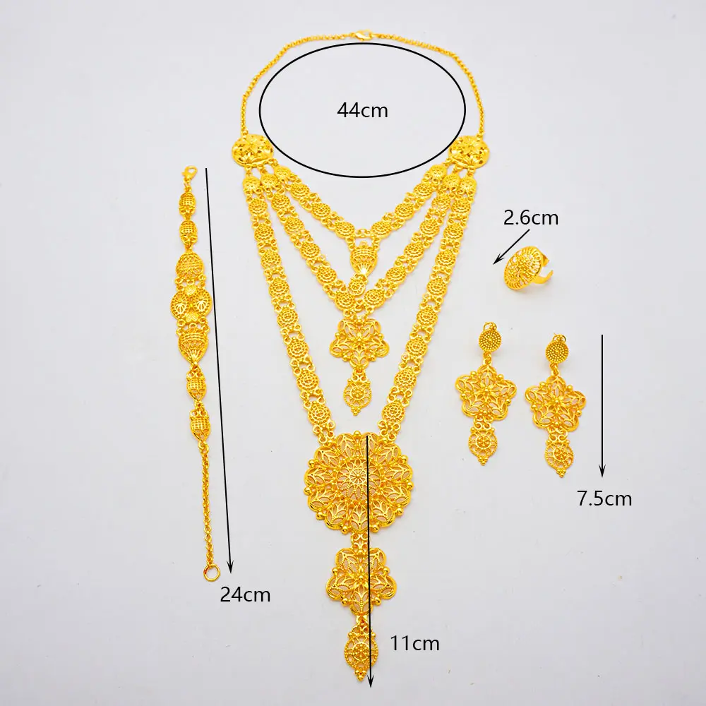Dubai 24K gold jewelry sets wedding bride necklace bracelet ring earrings Accessorys