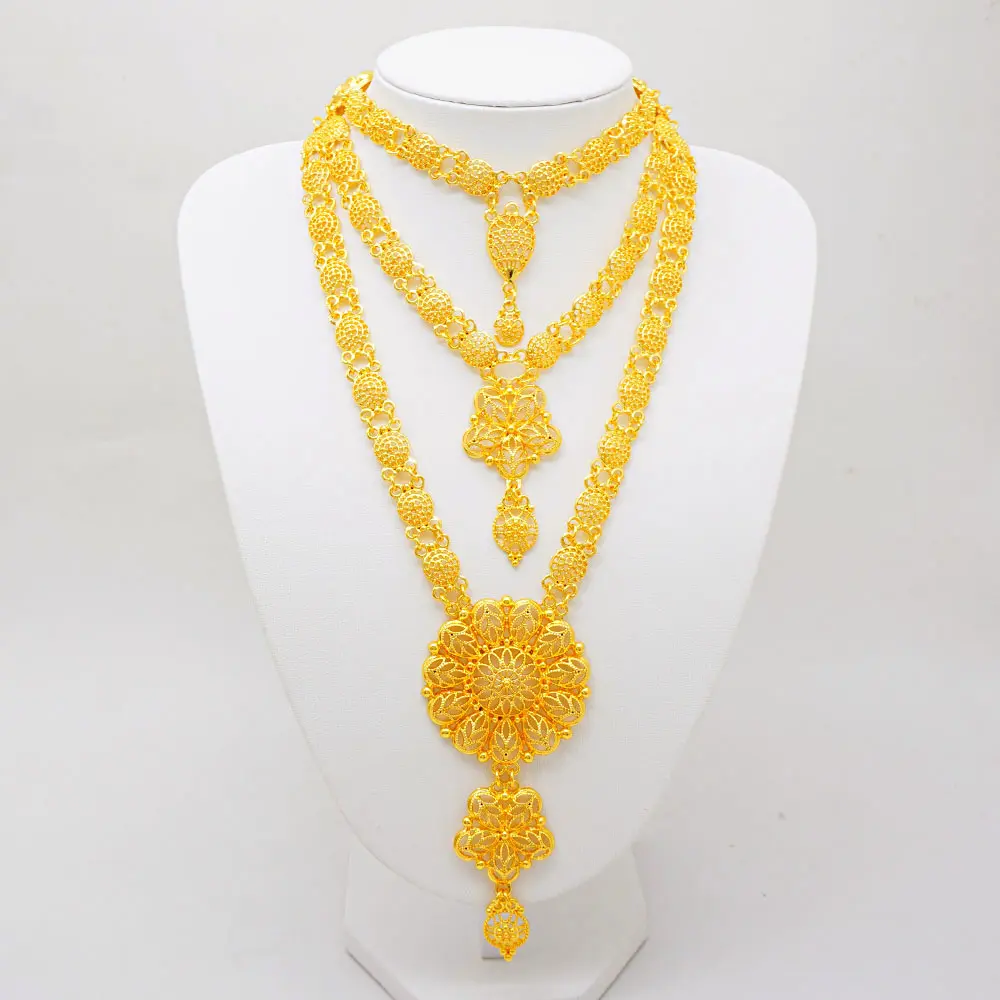 Dubai 24K gold jewelry sets wedding bride necklace bracelet ring earrings Accessorys
