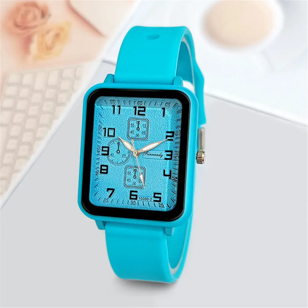 Ladies 2025 New Fashion Brand Watches Sports Square Women Quartz Watch Safety Blue silicone strap Dress Gift Clock Wristwatches