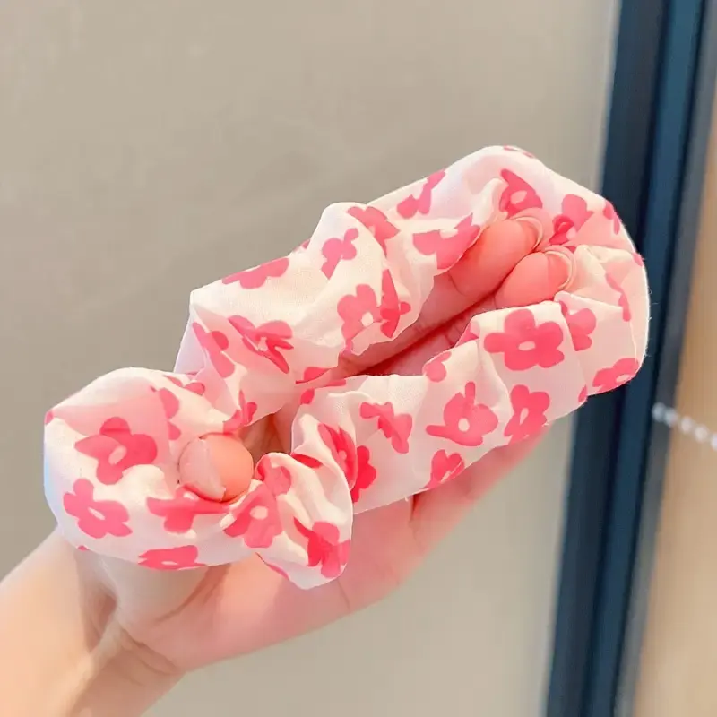 6pcs/set women's sweet pink peach blossom check large intestine hair ring,fashionable and versatile hair accessory
