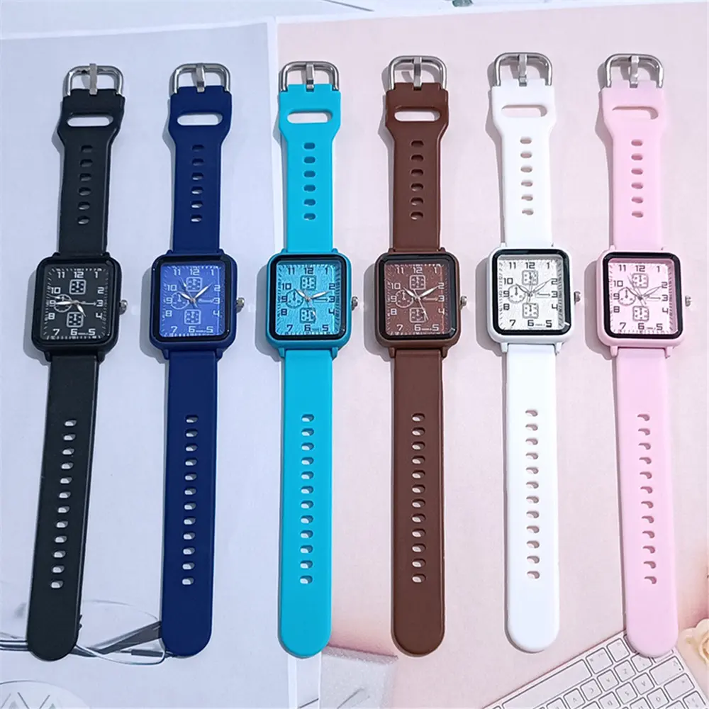 Ladies 2025 New Fashion Brand Watches Sports Square Women Quartz Watch Safety Blue silicone strap Dress Gift Clock Wristwatches