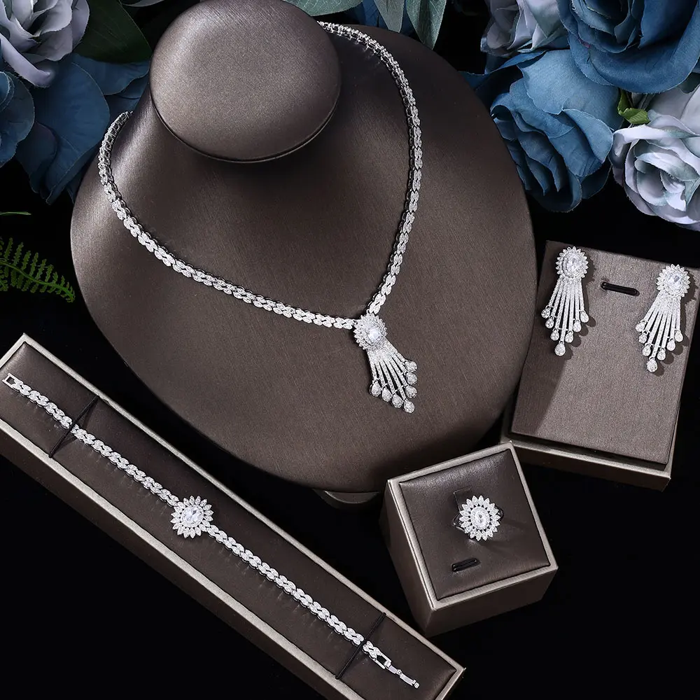 2022 New 4 Pieces Super Luxury Cubic Zirconia Wedding Party Set Nigeria Dubai Jewelry Set Bridal Accessories