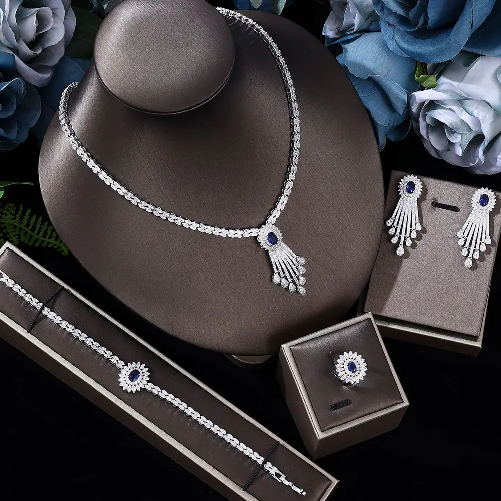 2022 New 4 Pieces Super Luxury Cubic Zirconia Wedding Party Set Nigeria Dubai Jewelry Set Bridal Accessories