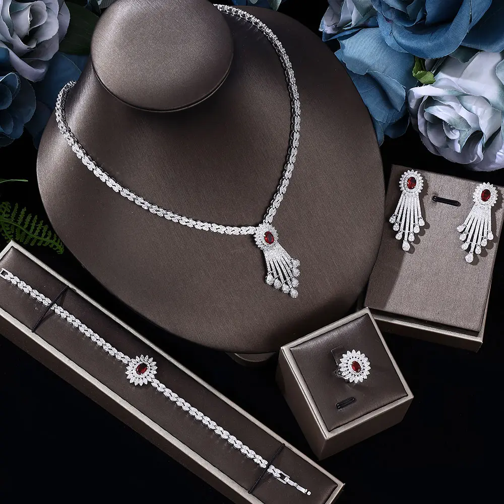 2022 New 4 Pieces Super Luxury Cubic Zirconia Wedding Party Set Nigeria Dubai Jewelry Set Bridal Accessories