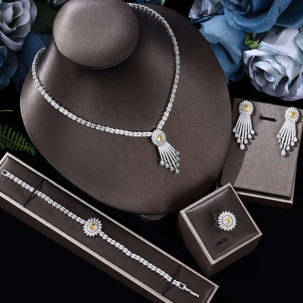 2022 New 4 Pieces Super Luxury Cubic Zirconia Wedding Party Set Nigeria Dubai Jewelry Set Bridal Accessories