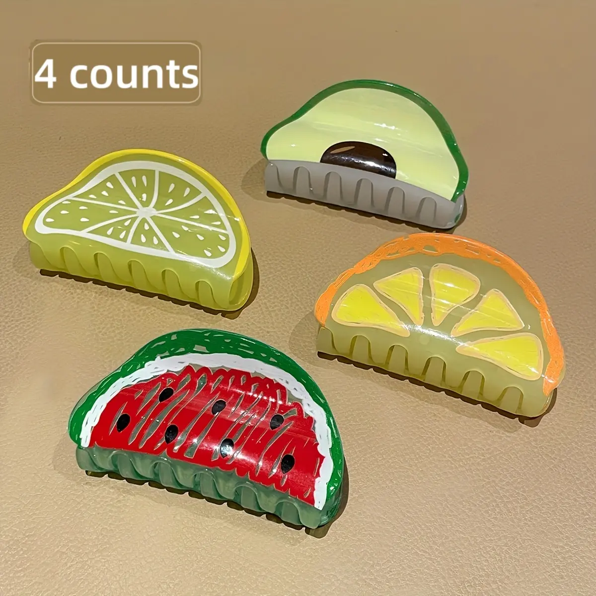 4Pcs Women's Model Fruit Pattern Semi-Enlip Hair Clip Shark Clip Recommended Gift Hair Accessories