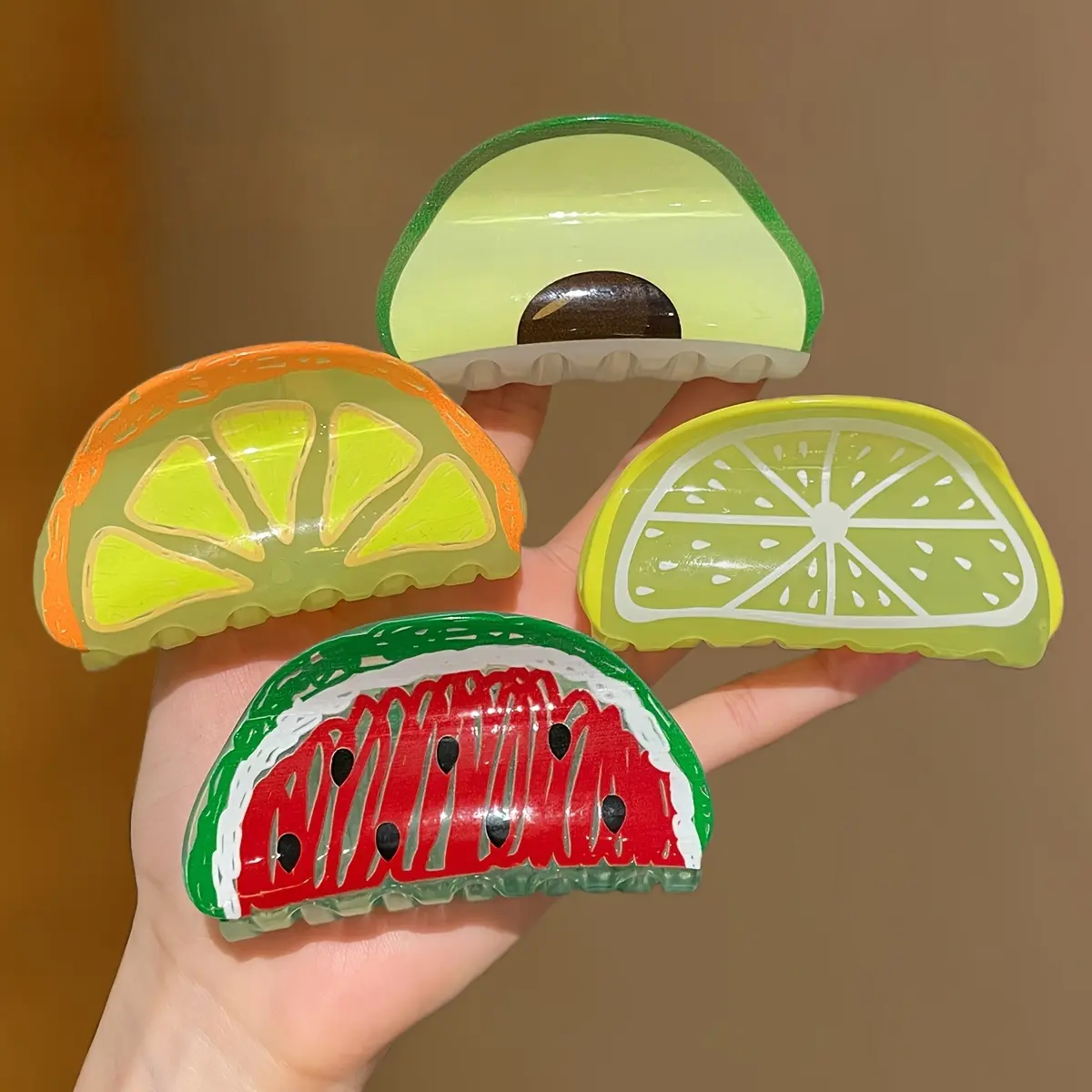 4Pcs Women's Model Fruit Pattern Semi-Enlip Hair Clip Shark Clip Recommended Gift Hair Accessories
