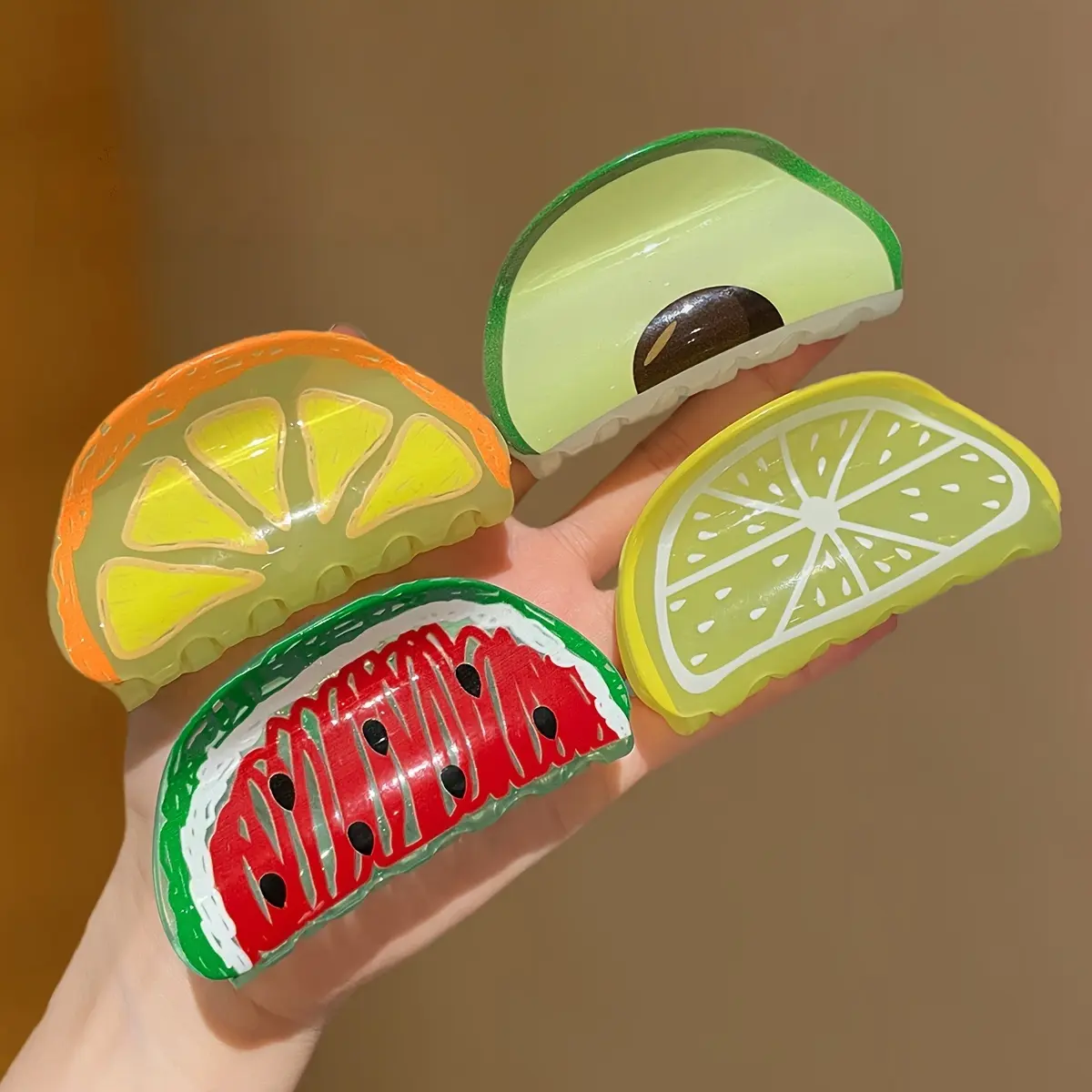 4Pcs Women's Model Fruit Pattern Semi-Enlip Hair Clip Shark Clip Recommended Gift Hair Accessories