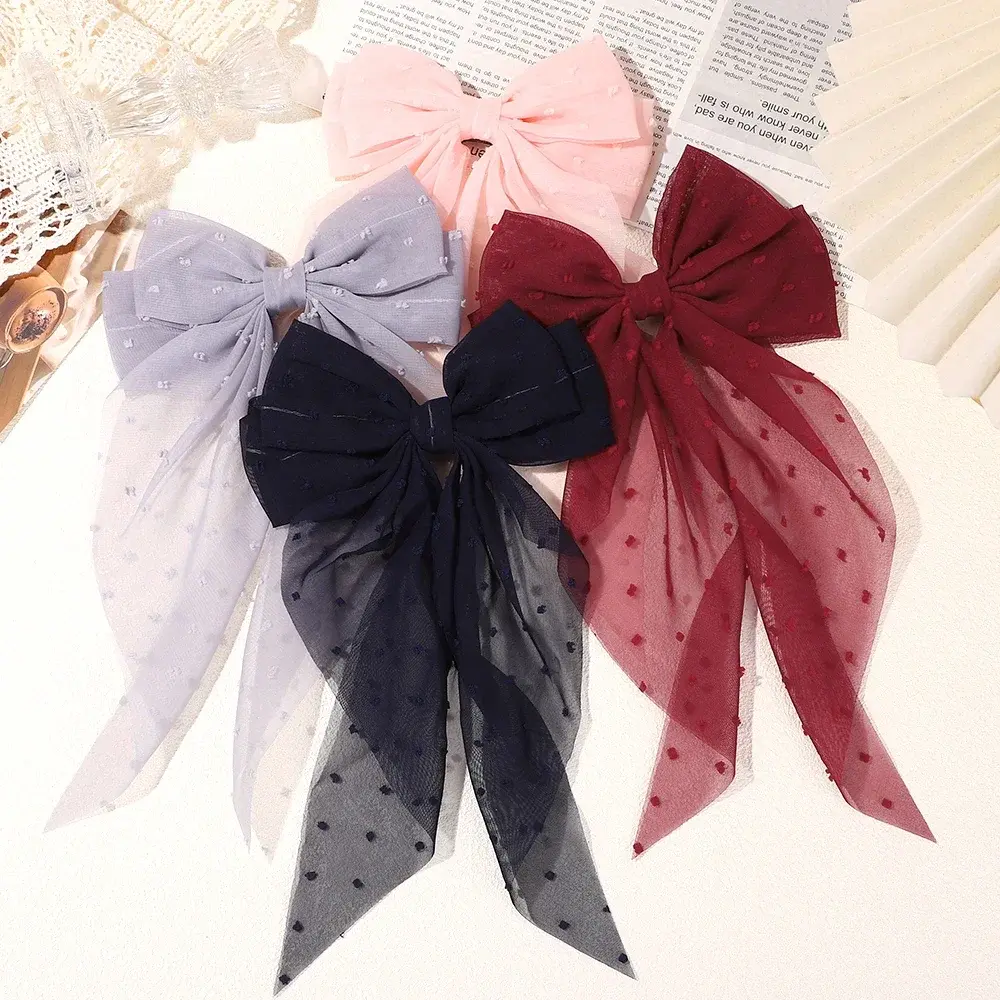 Girls Long Big Bow Float Satin Clips Back Head Hair Clip Internet Red with The Same Temperament Elegant Hair Accessories gifts