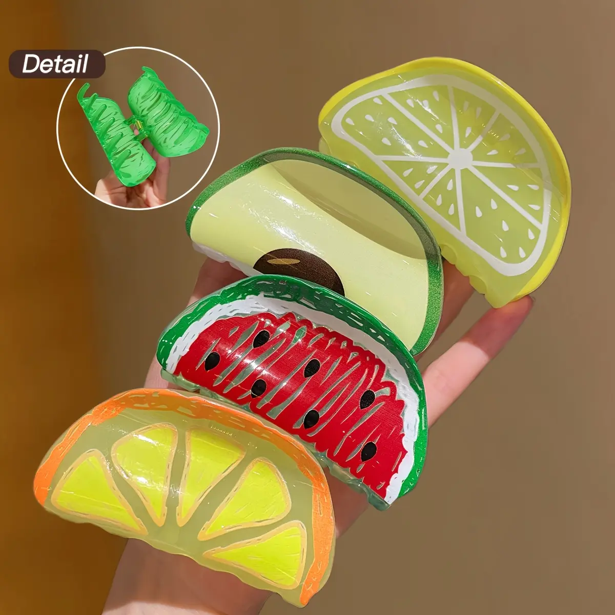 4Pcs Women's Model Fruit Pattern Semi-Enlip Hair Clip Shark Clip Recommended Gift Hair Accessories