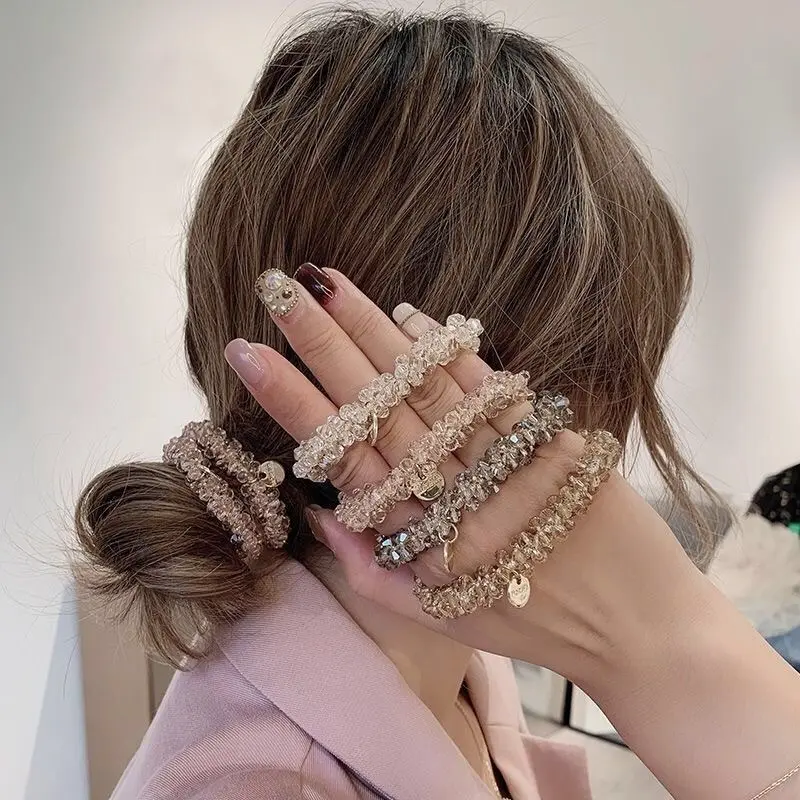 3pcs/set Crystal Pearl Beads Elastic Bands Scrunchies Hair Accessories Women Ponytail Holder Headwear