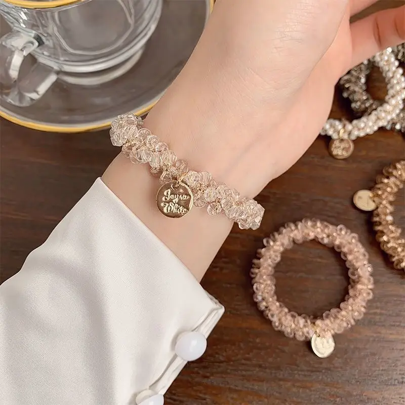 3pcs/set Crystal Pearl Beads Elastic Bands Scrunchies Hair Accessories Women Ponytail Holder Headwear