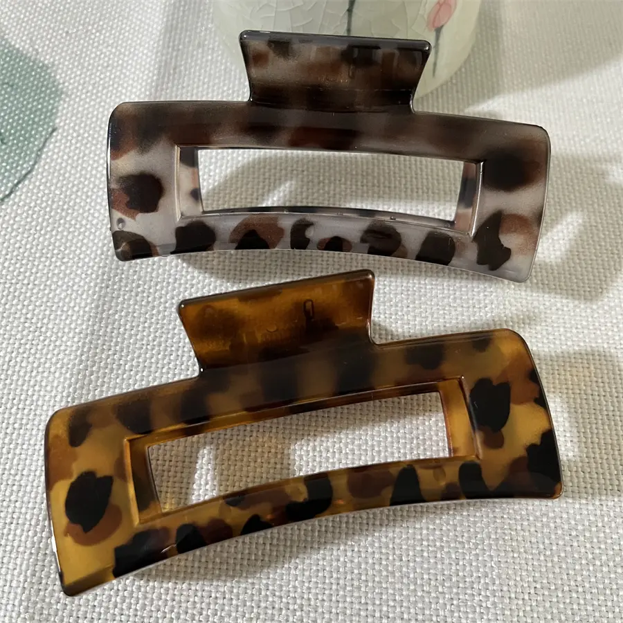 2Pcs Vintage Leopard Print Hair Claw Clip Large Rectangular Secure Hold Hair Clip for Updos Elegant Hair Accessories for Women