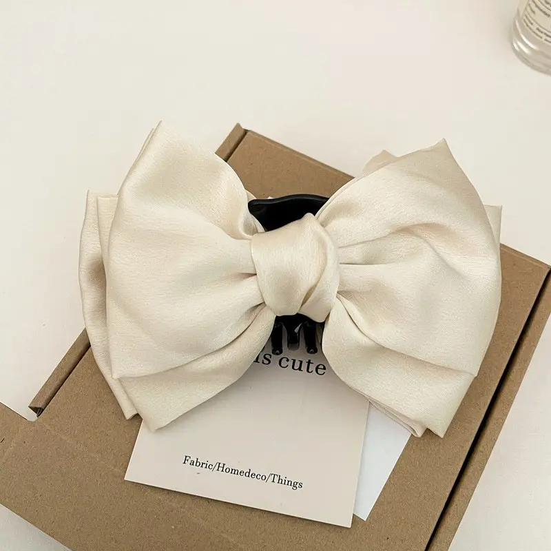 French Bow Hair Claw for Women Elegant Double Large Satin Hairclip Crab Clip Bowknot Hairpins Barrettes Hair Accessories