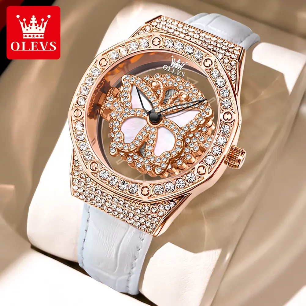 OLEVS 9996 Quartz Watch For Women Top Brand Fashion Woman Wristwatch Butterfly Luxury Waterproof Original Leather Dress Watches