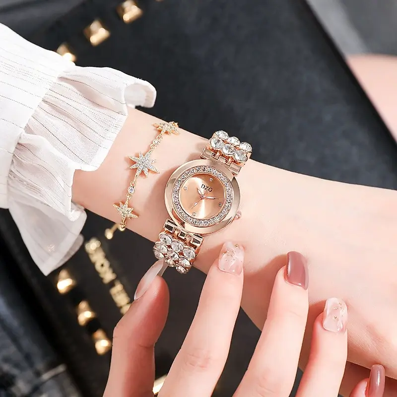 3Pcs/Original Diamond Watch for Women Fashion Elegant Stainless Steel Waterproof Quartz Wristwatch Luxury Ladies Dress Watches