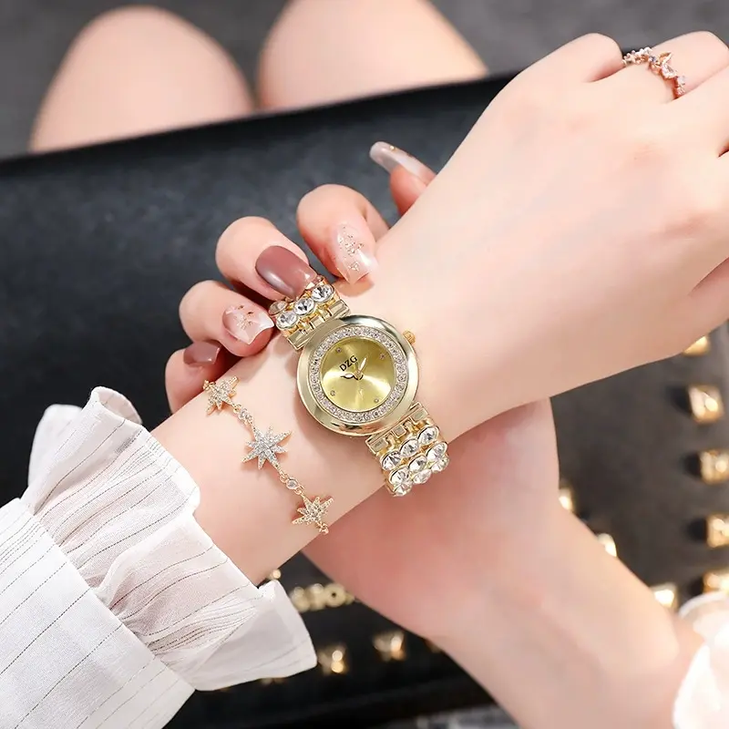 3Pcs/Original Diamond Watch for Women Fashion Elegant Stainless Steel Waterproof Quartz Wristwatch Luxury Ladies Dress Watches