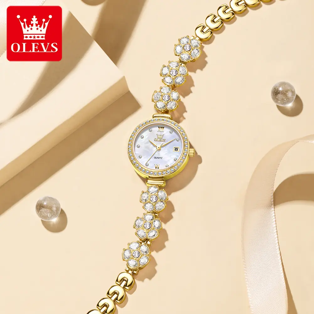 OLEVS 5638 Women's Watch Luxury Calendar Quartz Dress Watch For Women Rotating Steel Strap Waterproof Elegant Ladies Wristwatch