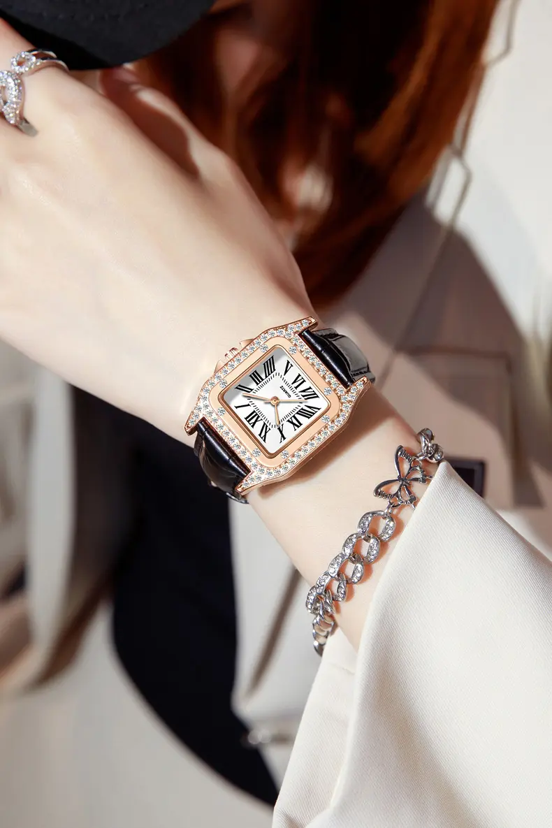 5PCS/Set Women's Watch Fashion Roma Heart Dial Leather Band Quartz Watches Leaf Bracelets Set(Without Box)
