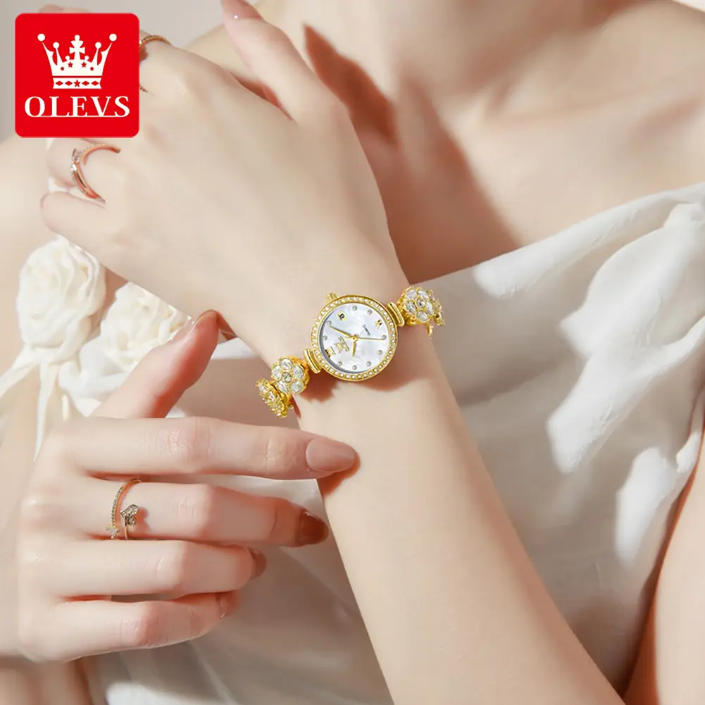OLEVS 5638 Women's Watch Luxury Calendar Quartz Dress Watch For Women Rotating Steel Strap Waterproof Elegant Ladies Wristwatch