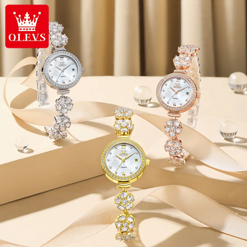 OLEVS 5638 Women's Watch Luxury Calendar Quartz Dress Watch For Women Rotating Steel Strap Waterproof Elegant Ladies Wristwatch