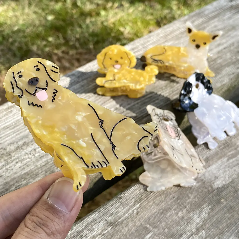 Funny Acetate Cartoon Golden Retriever Dog Hair Claw Clip For Women Girls New Cute Ponytail Animal Hairpin Hair Accessories