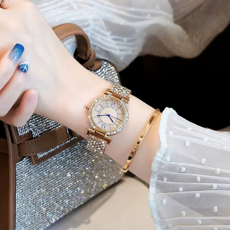 Women's Quartz Watches Fashion Diamond Inlay Dial Watch for Women Clock Luxury Stainless Steel Strap Waterproof Wristwatch