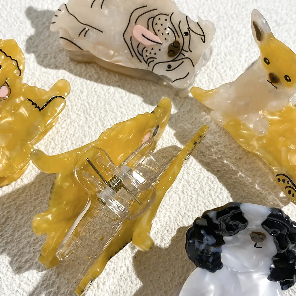 Funny Acetate Cartoon Golden Retriever Dog Hair Claw Clip For Women Girls New Cute Ponytail Animal Hairpin Hair Accessories
