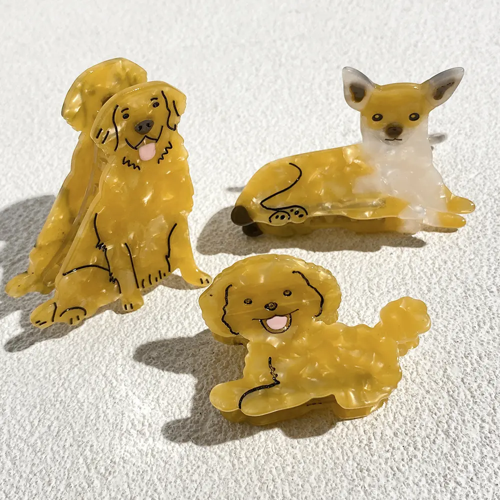 Funny Acetate Cartoon Golden Retriever Dog Hair Claw Clip For Women Girls New Cute Ponytail Animal Hairpin Hair Accessories