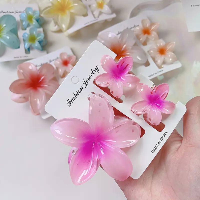 3pcs/set Flower Claw Clip Women Hawaiian Girl Hair Accessories Flower Ponytail Clip Clamp Barrettes Hairpin Summer Beach Jewelry
