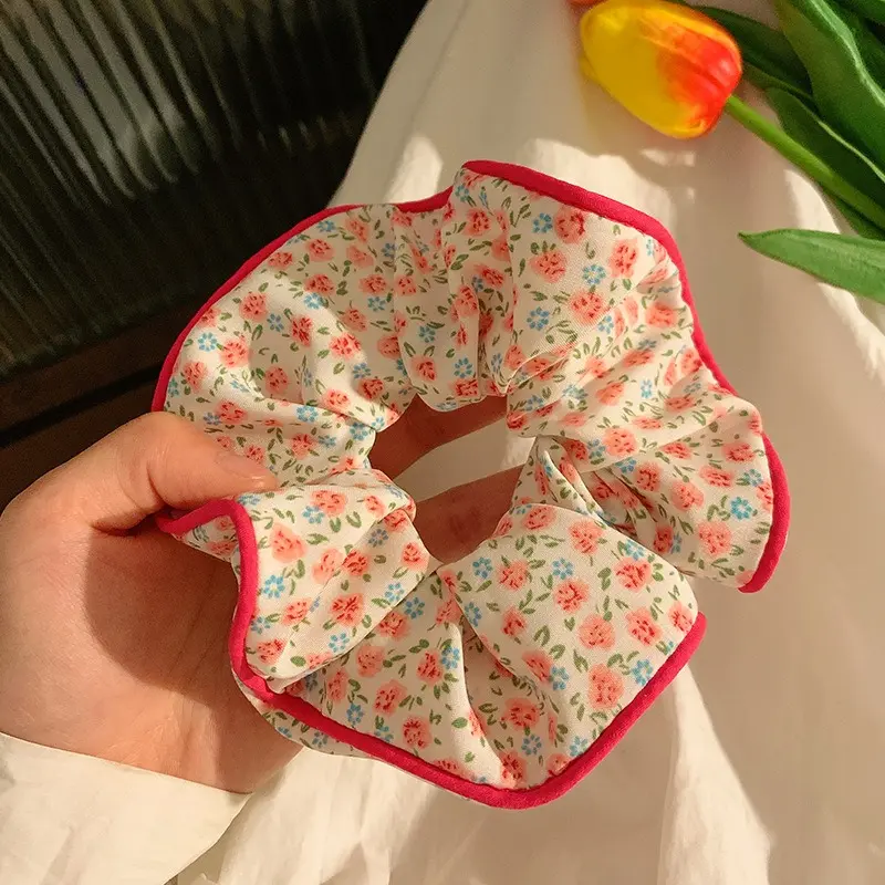 2023 Cute Sweet Flower Scrunchie Women Girls Floral Elastic Hair Rubber Bands Accessories Tie Hair Ring Rope Headdress Headwear