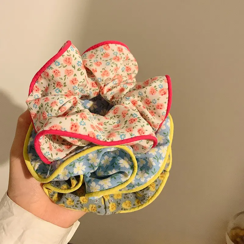 2023 Cute Sweet Flower Scrunchie Women Girls Floral Elastic Hair Rubber Bands Accessories Tie Hair Ring Rope Headdress Headwear