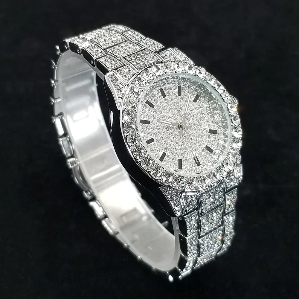 Elegant Full Diamond Female Watches Fashion Silver Round Stainless Steel Quartz Watch Iced Out Shiny Waterproof Gift for Women