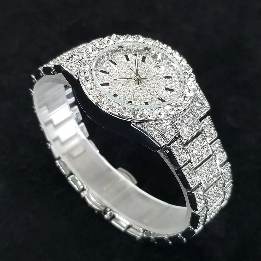 Elegant Full Diamond Female Watches Fashion Silver Round Stainless Steel Quartz Watch Iced Out Shiny Waterproof Gift for Women