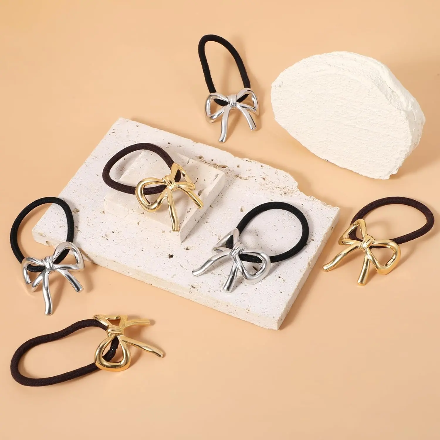 4PCS Metal Hair Ties Geometric Elastic Hair Cuff Ponytail Holder,Gold Hair Scrunchies,Fashion Hair Accessories for Women Thick