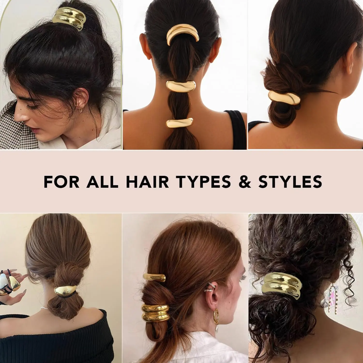 4PCS Metal Hair Ties Geometric Elastic Hair Cuff Ponytail Holder,Gold Hair Scrunchies,Fashion Hair Accessories for Women Thick