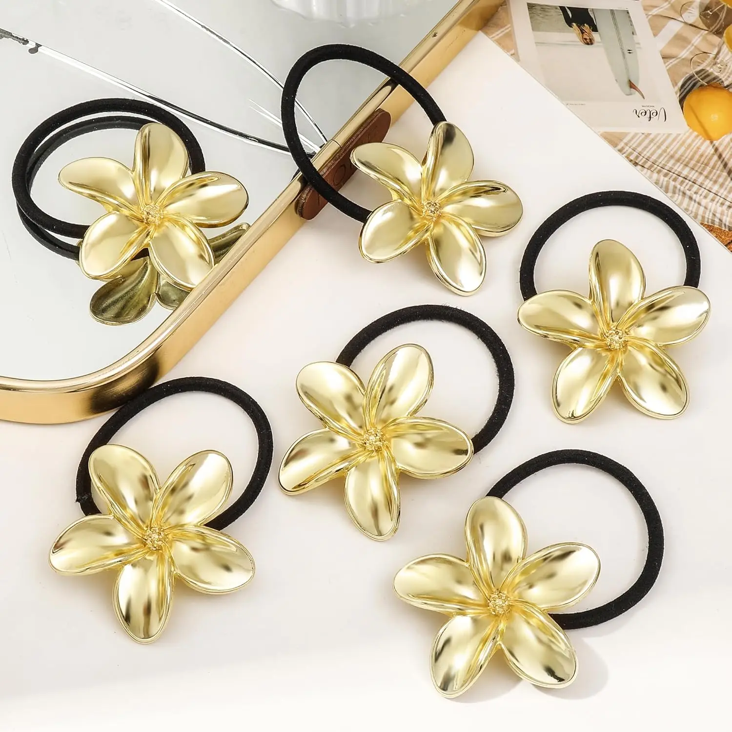 4PCS Metal Hair Ties Geometric Elastic Hair Cuff Ponytail Holder,Gold Hair Scrunchies,Fashion Hair Accessories for Women Thick