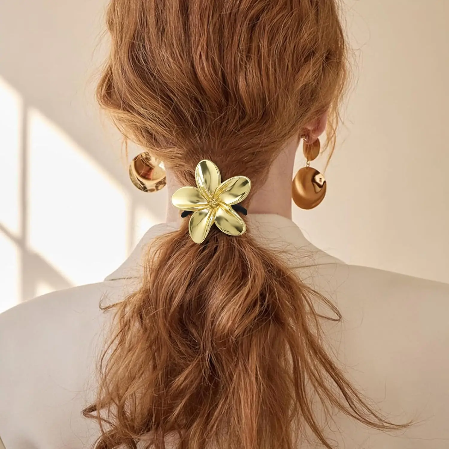 4PCS Metal Hair Ties Geometric Elastic Hair Cuff Ponytail Holder,Gold Hair Scrunchies,Fashion Hair Accessories for Women Thick