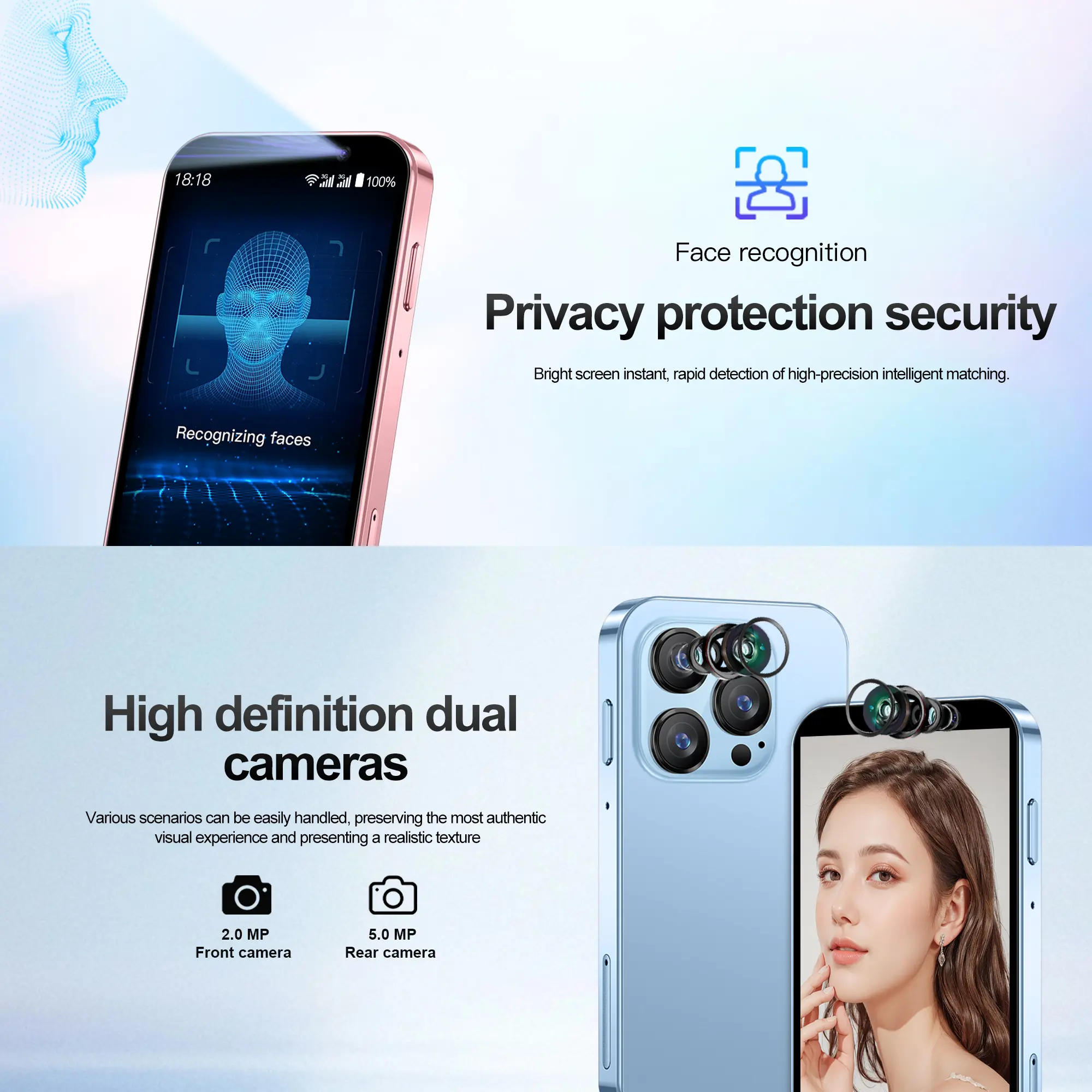 SERVO mini Smartphone Android 9.0 3inch HD Screen GPS 2GB+16GB Camera 5MP Face Recognition 3G Cellular Small Cheap Mobile Phones