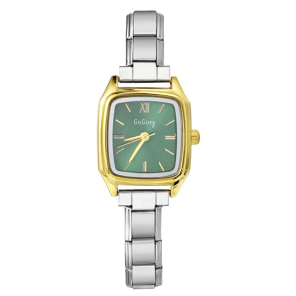 URING Trendy Temperament Green Gold Color Quartz Watch Stainless Steel Strap Width 9mm Light Luxury ​Female Women Hand Watch