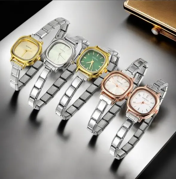 URING Trendy Temperament Green Gold Color Quartz Watch Stainless Steel Strap Width 9mm Light Luxury ​Female Women Hand Watch