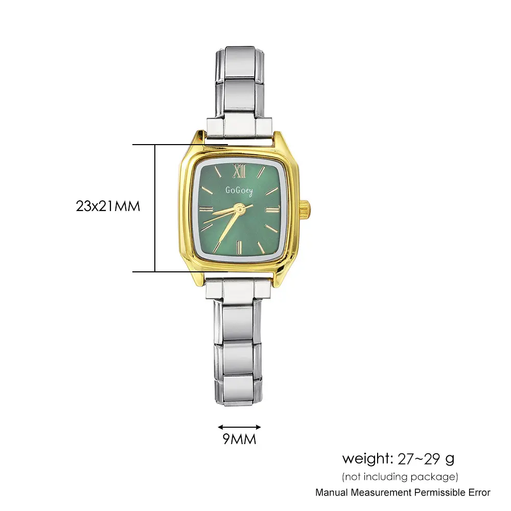 URING Trendy Temperament Green Gold Color Quartz Watch Stainless Steel Strap Width 9mm Light Luxury ​Female Women Hand Watch