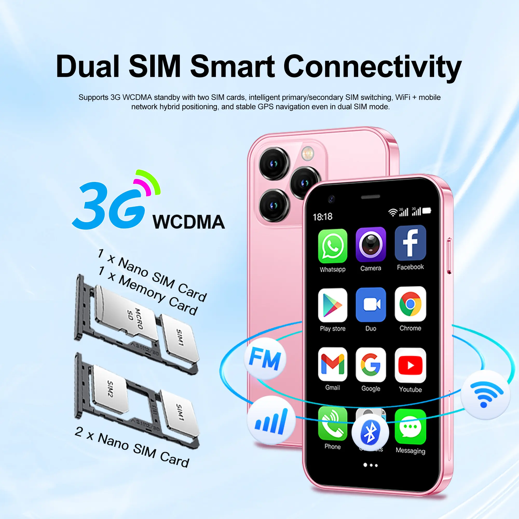 SERVO Mini Smartphone 3" HD Display Android System 2GB RAM 16GB ROM Play Store 3G WCDMA Cellular Super Small Cheap Mobile Phones