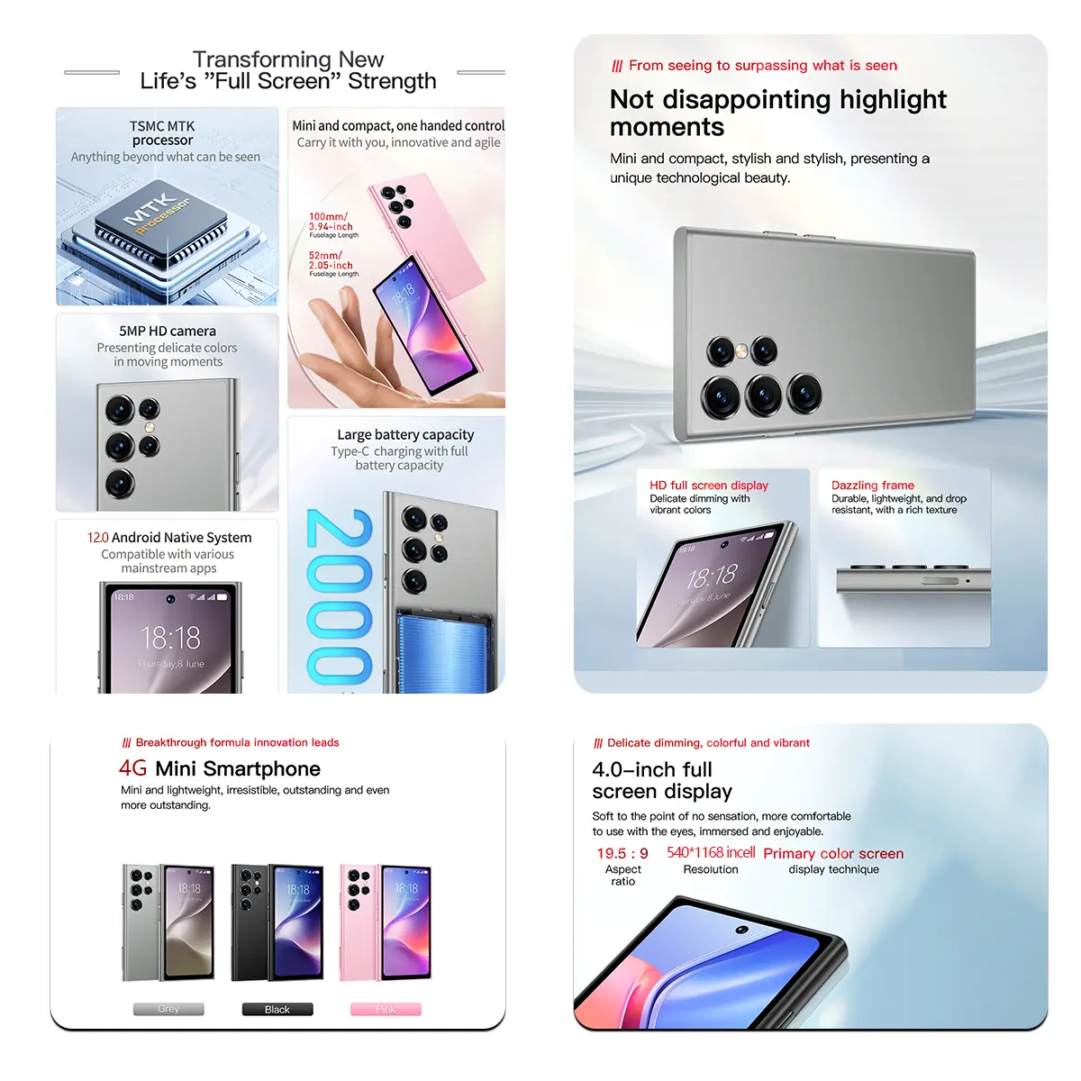 【 Global debut 】 ONEMYTH S26 Pro 4-inch Android 12 mini phone 4G dual card+Play store storage 2GB+16GB/3GB+64GB 2000mAh battery