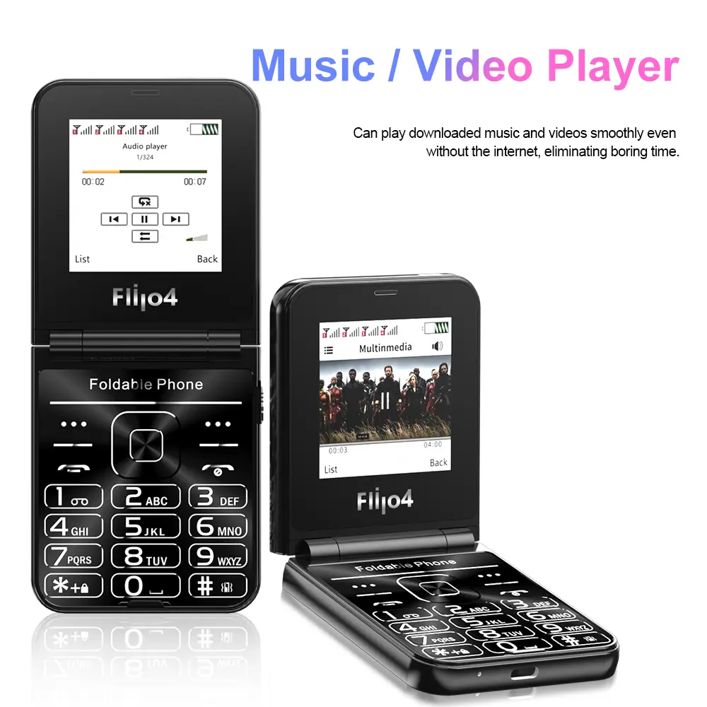 SERVO Flilo4 Foldable Mobile Phone 4 SIM Standby Magic Voice Speed Dial Call Recording MP4 Player Flashlight 2G Flip Cellphones