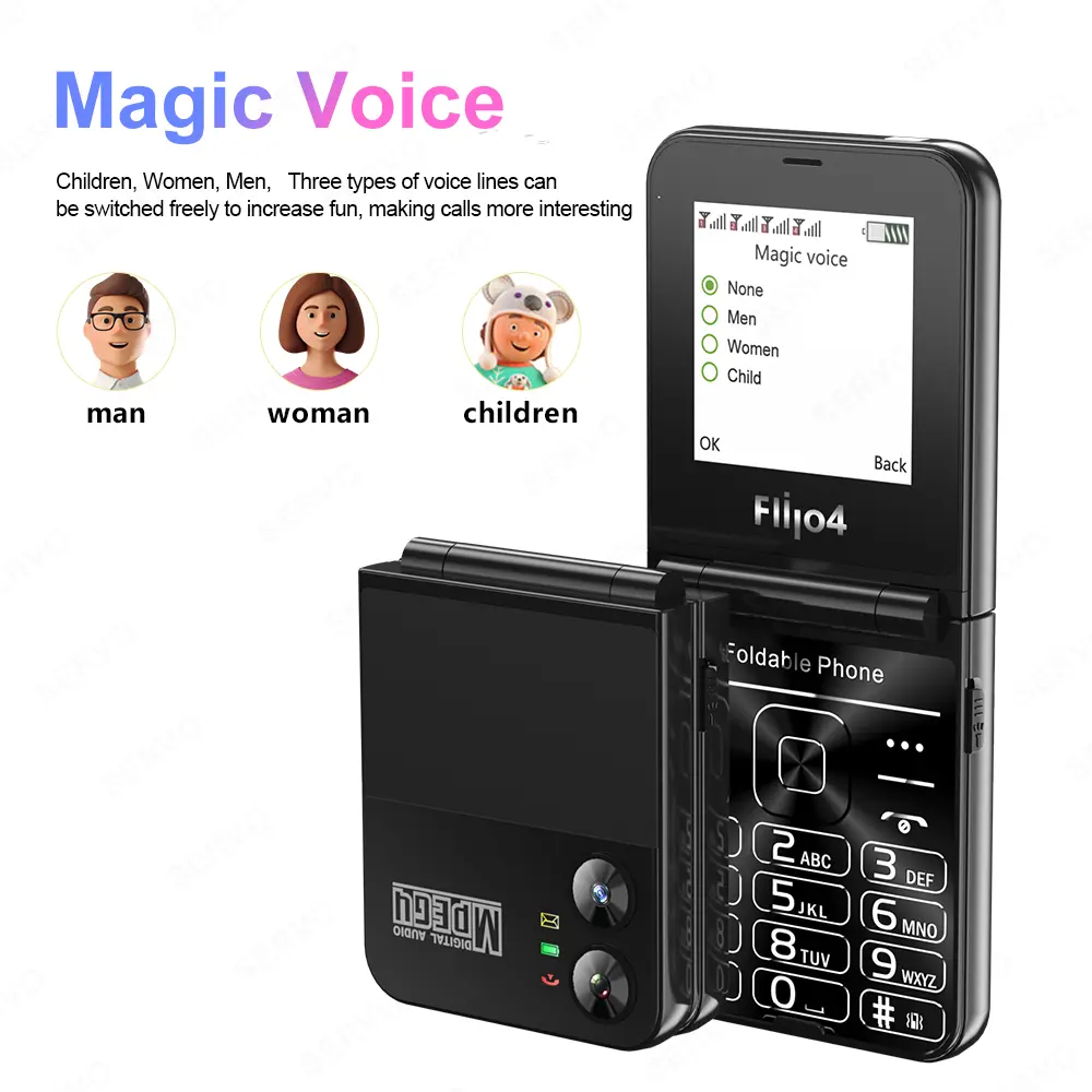 SERVO Flilo4 Foldable Mobile Phone 4 SIM Standby Magic Voice Speed Dial Call Recording MP4 Player Flashlight 2G Flip Cellphones
