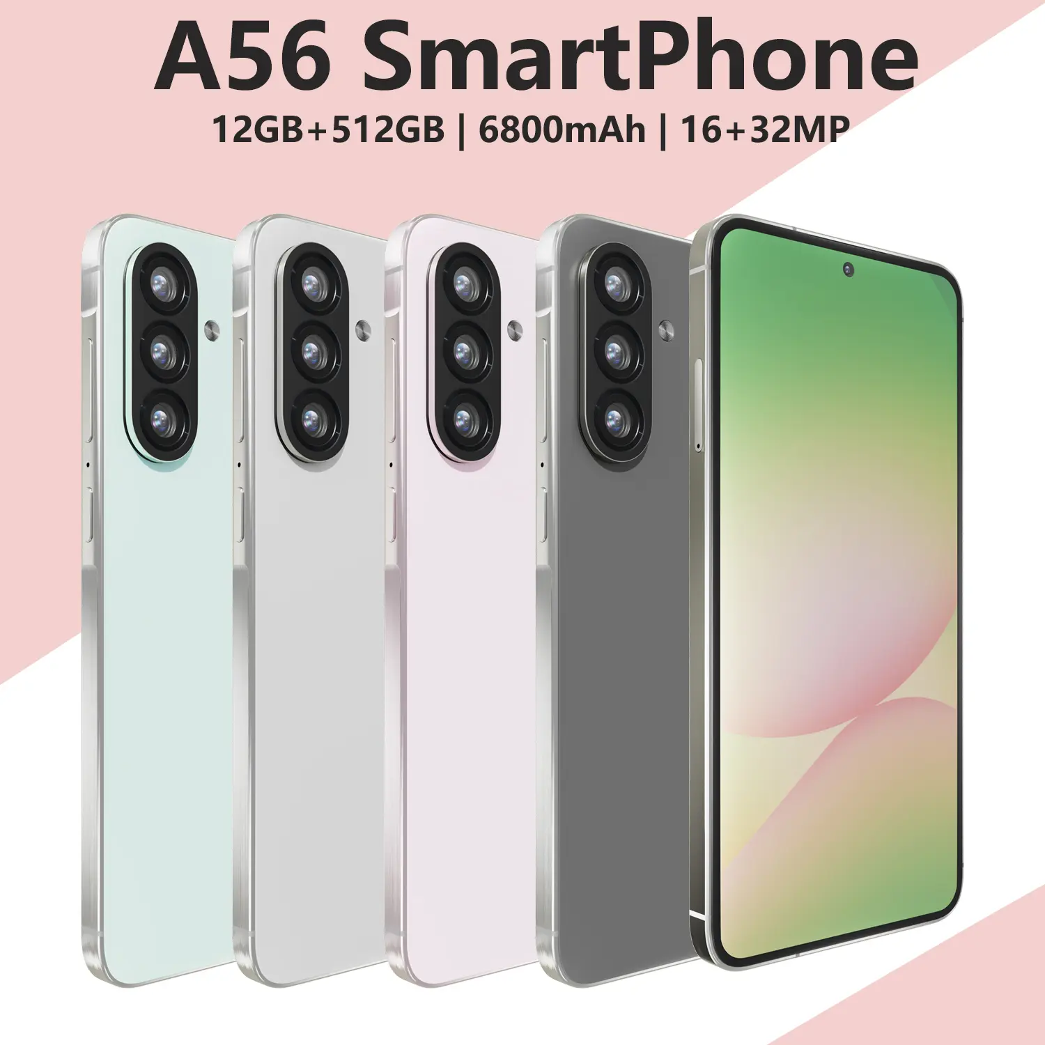 Global Version A56 Smartphone Android,6.8 inch,12GB RAM,512GB ROM,Dual SIM,Mobile phone,Google Play Store,16+32MP,6800mAh